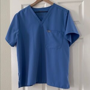 Figs Blue Short Sleeve V-Neck Top